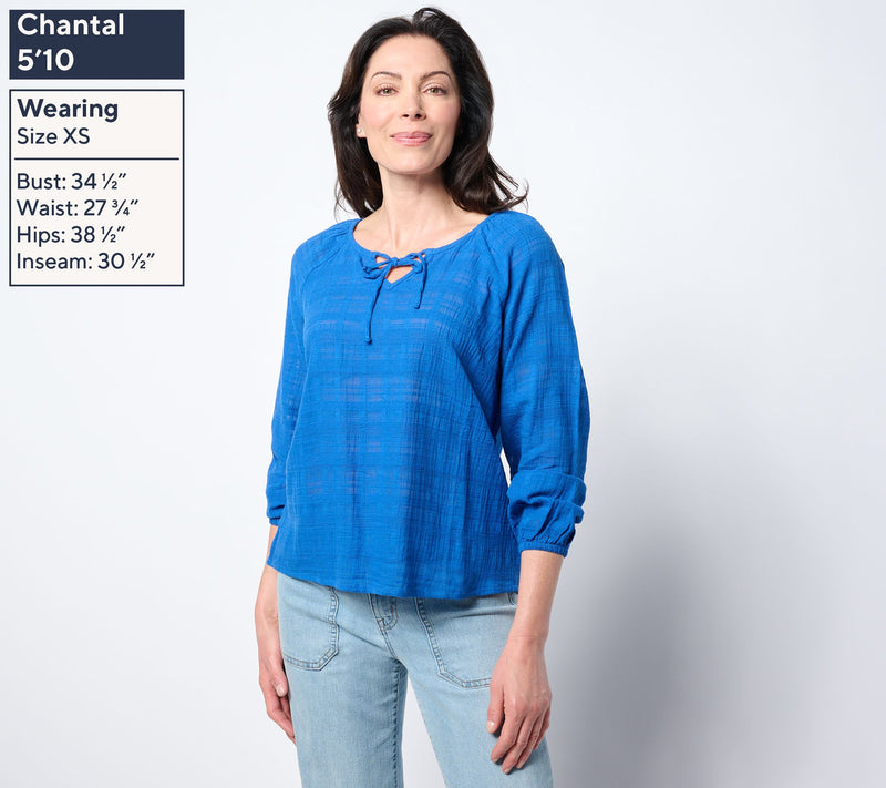 AnyBody Textured Woven Blouse with Tie Neck — View 3