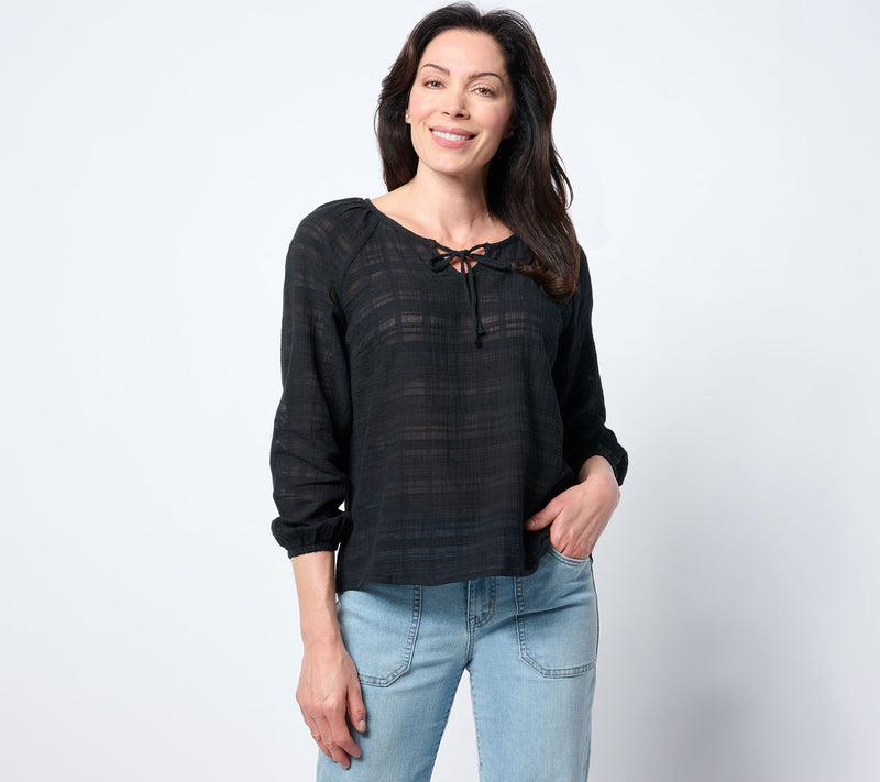 AnyBody Textured Woven Blouse with Tie Neck — View 11