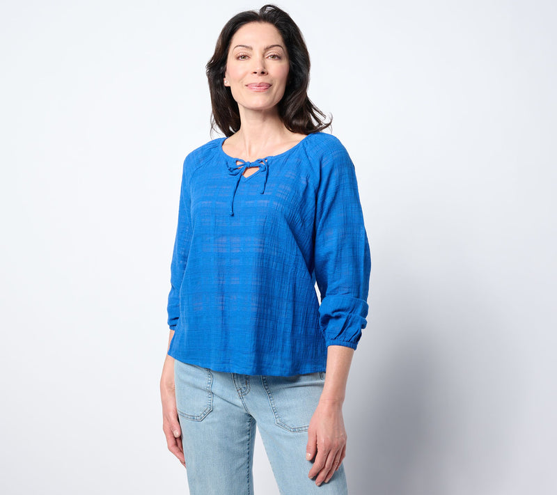 AnyBody Textured Woven Blouse with Tie Neck — View 14