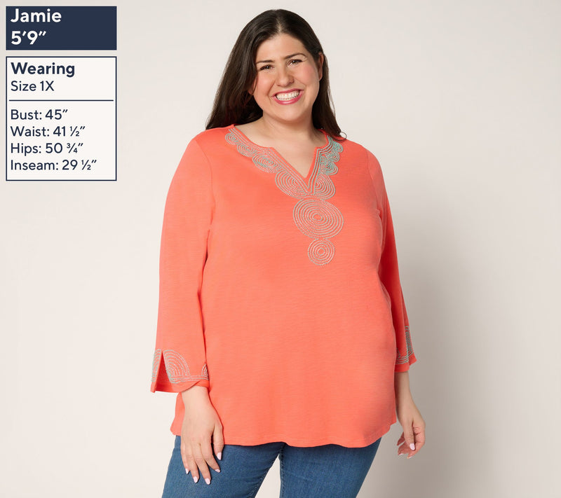 Bellisima by Kim Gravel Petite Slub Knit Boutique Beaded Tunic — View 10