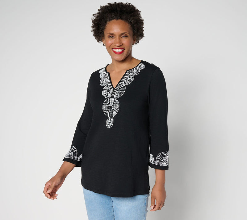 Bellisima by Kim Gravel Petite Slub Knit Boutique Beaded Tunic — Main view
