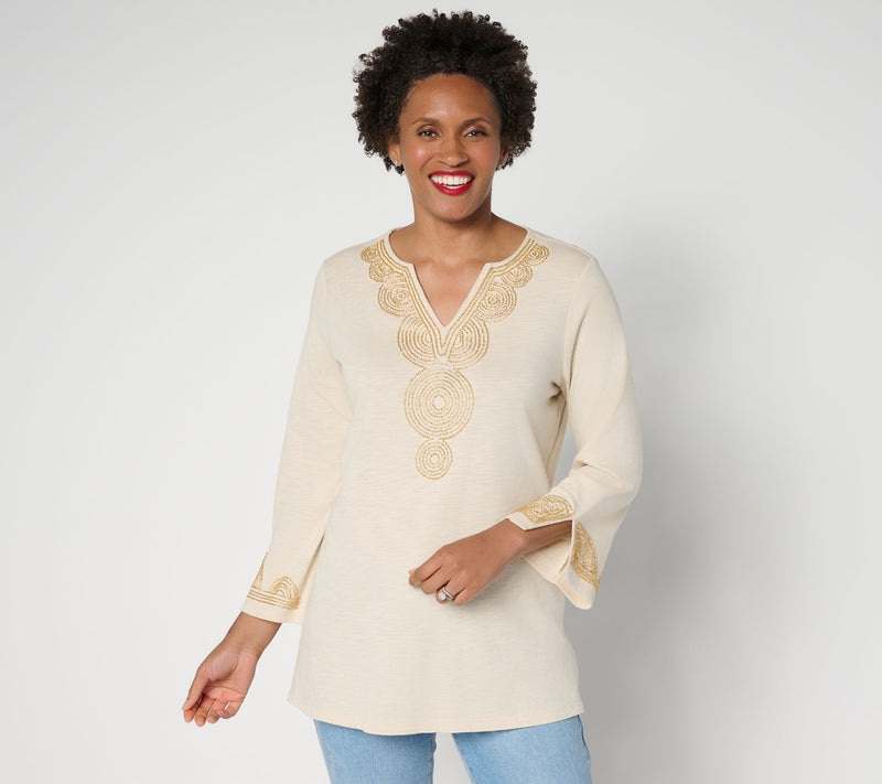 Bellisima by Kim Gravel Petite Slub Knit Boutique Beaded Tunic — View 9