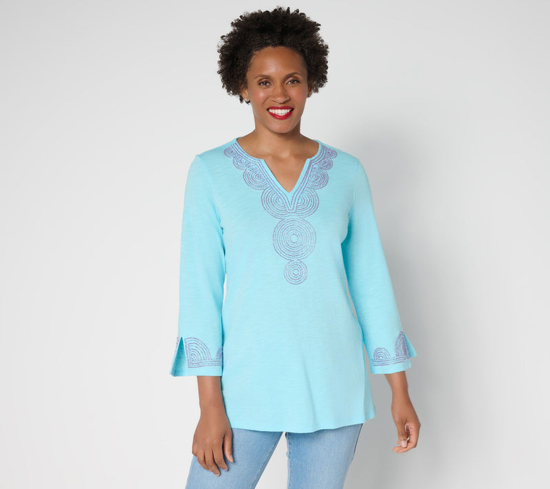 Bellisima by Kim Gravel Petite Slub Knit Boutique Beaded Tunic — View 5