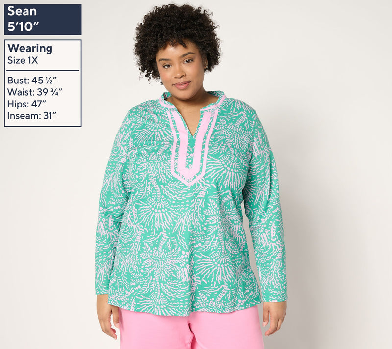 Bellisima by Kim Gravel Petite Cabana Knit Palm Trim Tunic — View 12