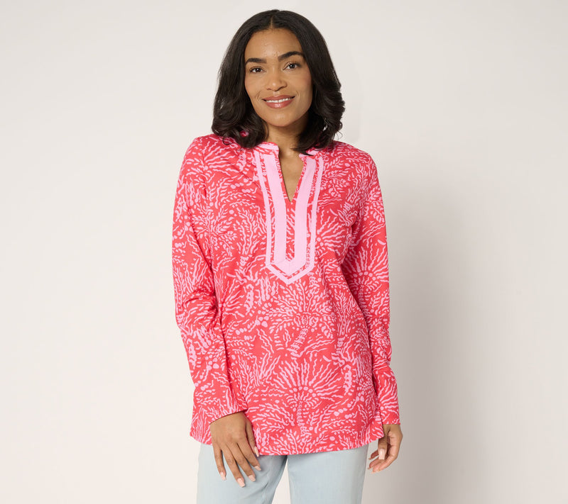 Bellisima by Kim Gravel Petite Cabana Knit Palm Trim Tunic — View 11