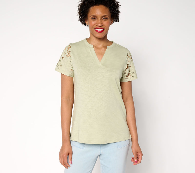 Bellisima by Kim Gravel Amazing Lace Eyelet Shoulder Knit Top — Main view
