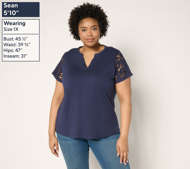 Bellisima by Kim Gravel Amazing Lace Eyelet Shoulder Knit Top — View 2