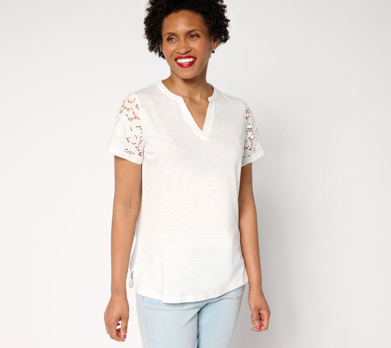 Bellisima by Kim Gravel Amazing Lace Eyelet Shoulder Knit Top — View 11