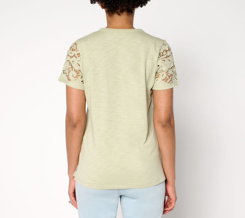 Bellisima by Kim Gravel Amazing Lace Eyelet Shoulder Knit Top — View 4