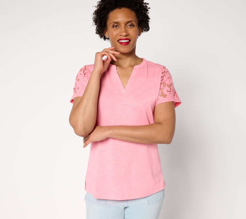 Bellisima by Kim Gravel Amazing Lace Eyelet Shoulder Knit Top — View 13