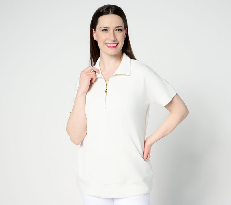 Belle by Kim Gravel ScubaLuxe Half Zip Dolman Sleeve Top — View 16