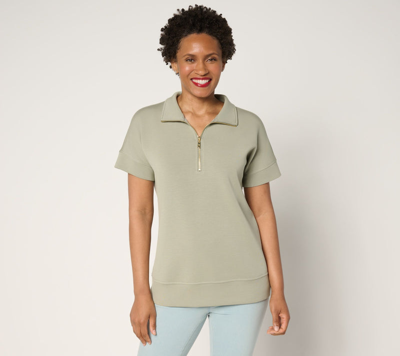Belle by Kim Gravel ScubaLuxe Half Zip Dolman Sleeve Top — View 3