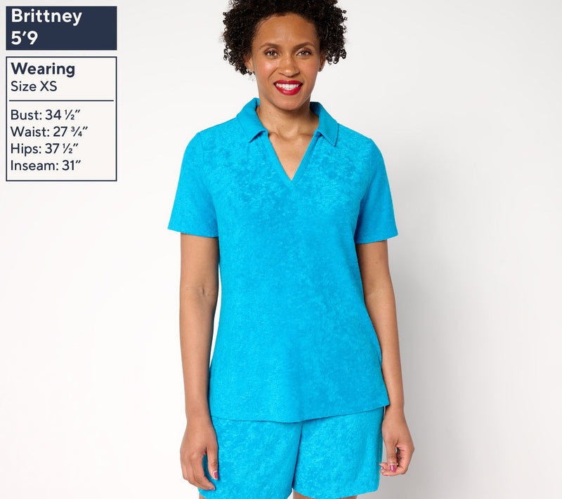Belle Beach by Kim Gravel Poolside Terry Slub Polo Top — View 3