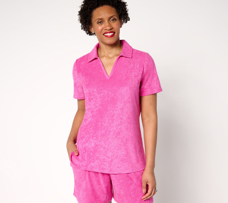 Belle Beach by Kim Gravel Poolside Terry Slub Polo Top — View 12