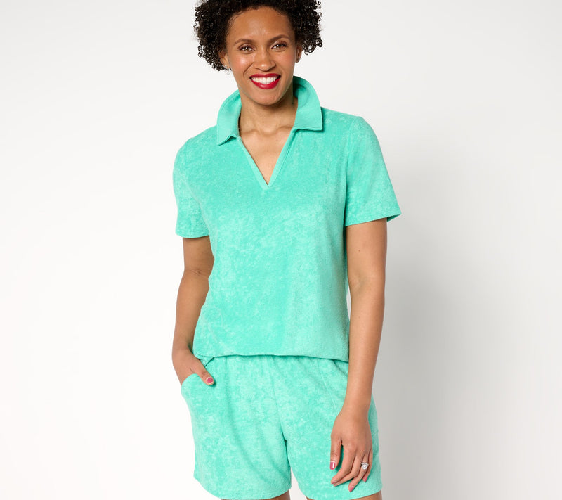 Belle Beach by Kim Gravel Poolside Terry Slub Polo Top — View 13