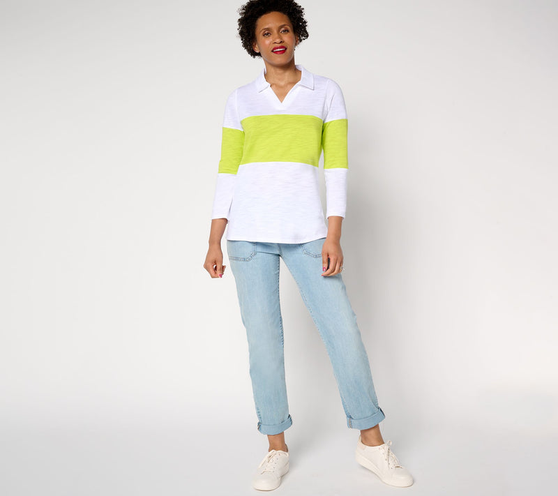 Belle by Kim Gravel Pop of Color Center Stripe Polo Top — View 5