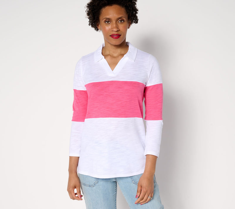 Belle by Kim Gravel Pop of Color Center Stripe Polo Top — View 11