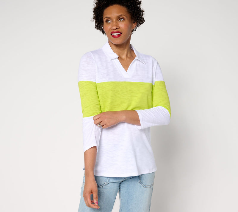Belle by Kim Gravel Pop of Color Center Stripe Polo Top — Main view