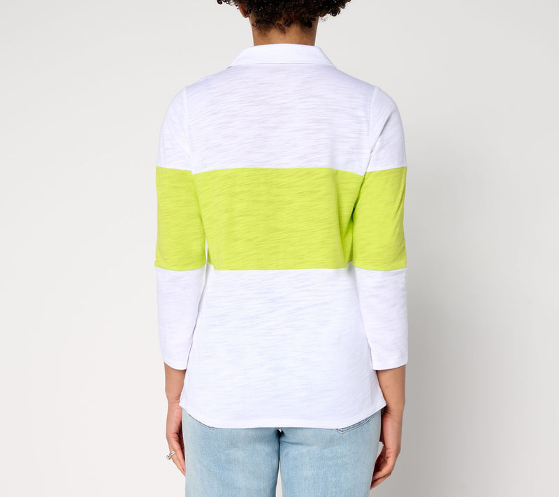 Belle by Kim Gravel Pop of Color Center Stripe Polo Top — View 4