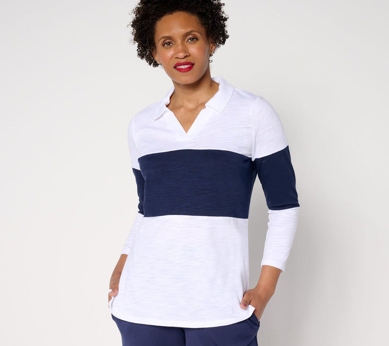 Belle by Kim Gravel Pop of Color Center Stripe Polo Top — View 13