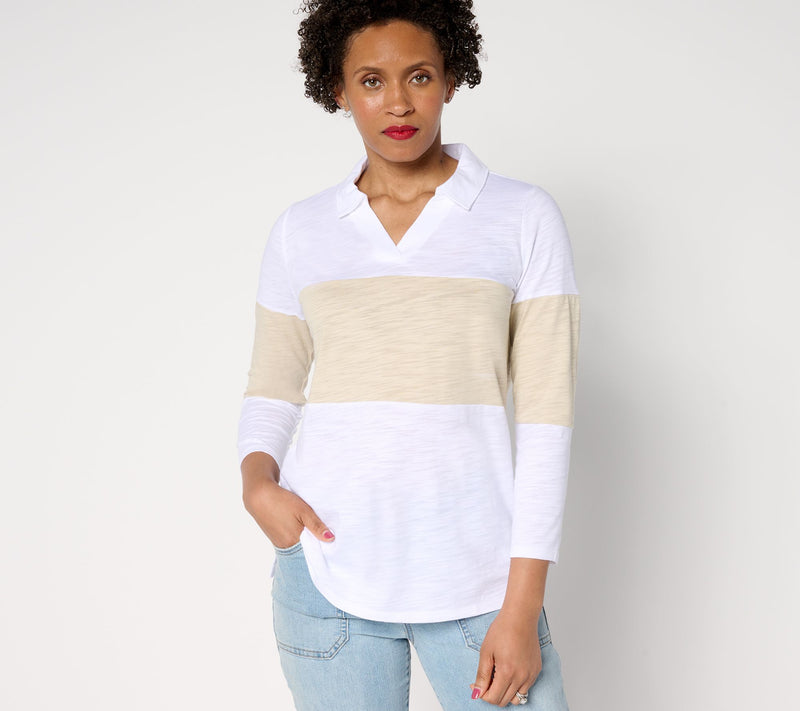 Belle by Kim Gravel Pop of Color Center Stripe Polo Top — View 14