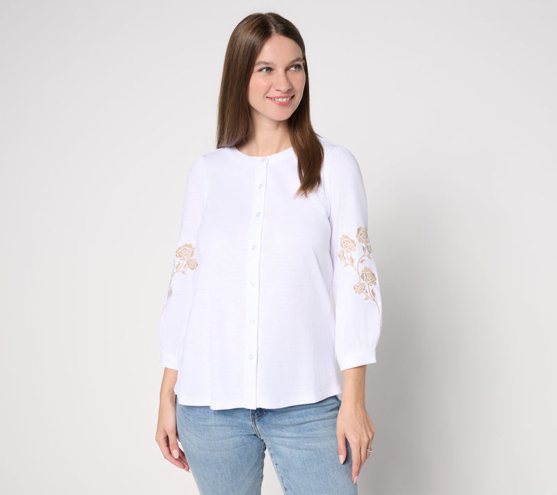 Belle by Kim Gravel Slub Knit Summer Rose Blouse — View 10