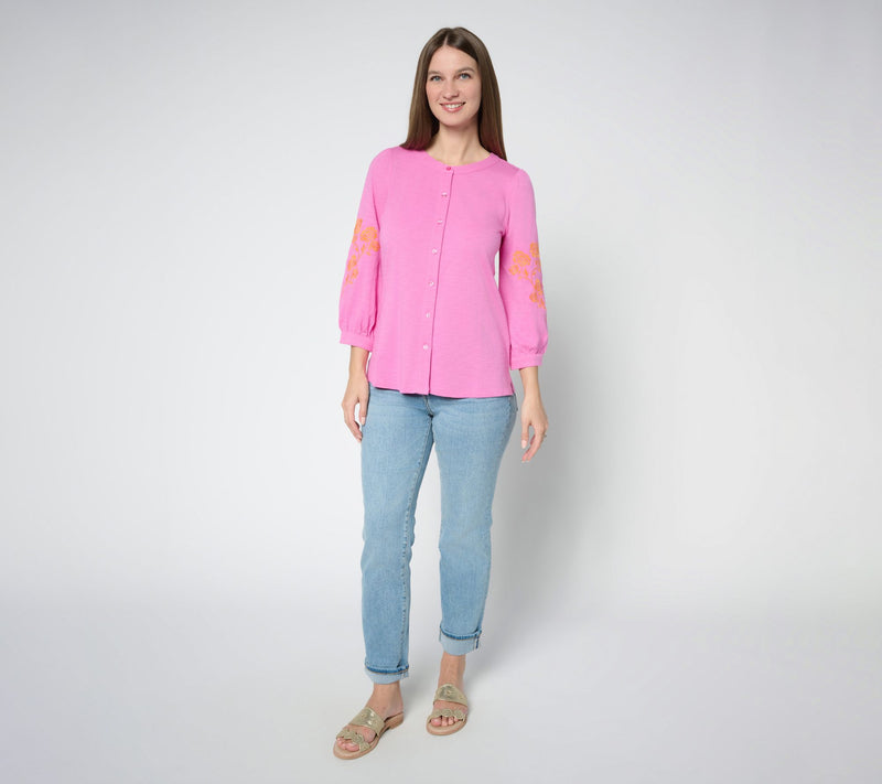 Belle by Kim Gravel Slub Knit Summer Rose Blouse — View 4