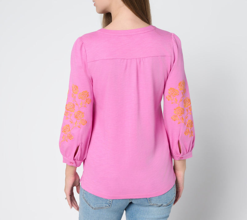 Belle by Kim Gravel Slub Knit Summer Rose Blouse — View 3