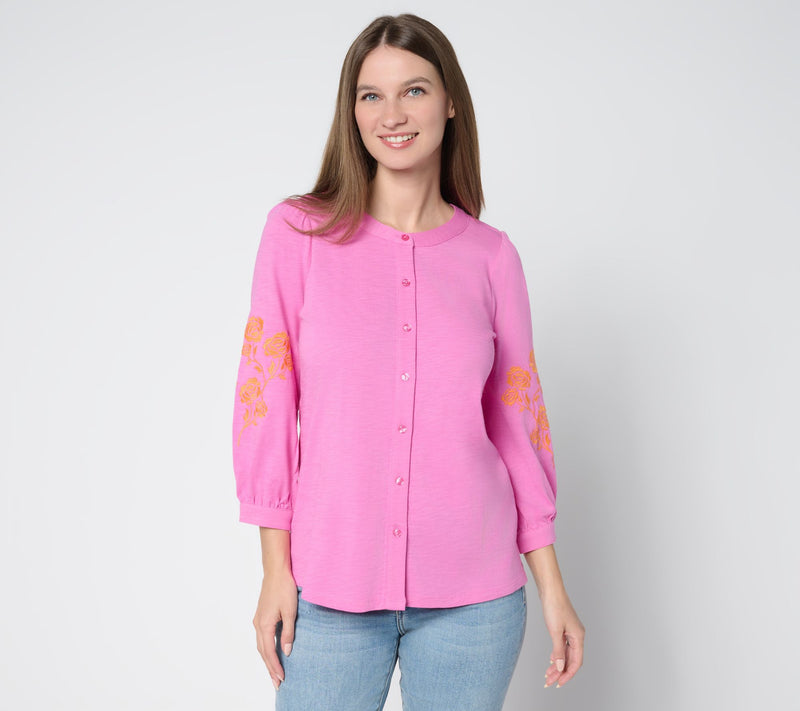 Belle by Kim Gravel Slub Knit Summer Rose Blouse — View 11