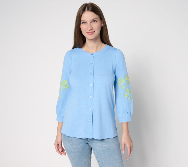 Belle by Kim Gravel Slub Knit Summer Rose Blouse — View 12