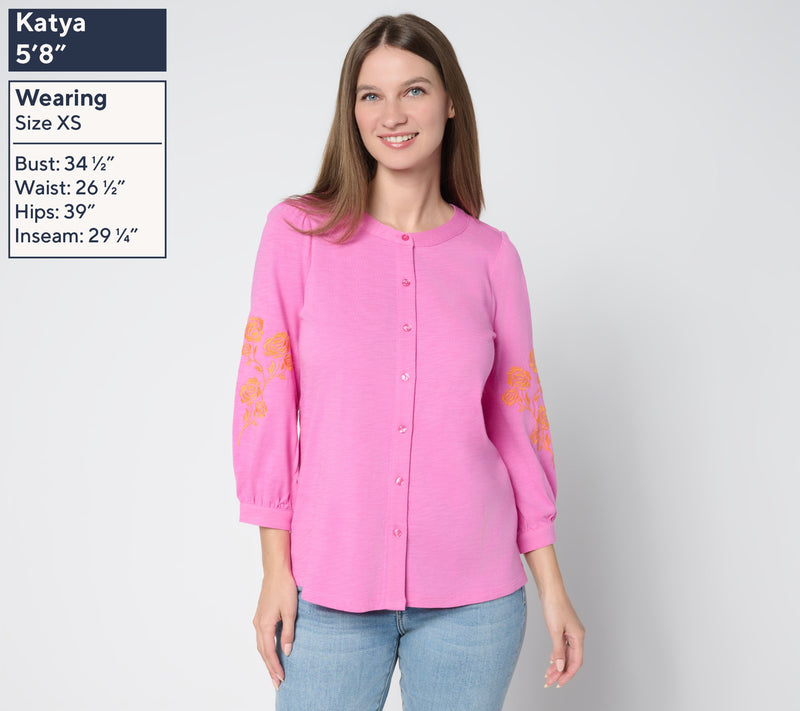 Belle by Kim Gravel Slub Knit Summer Rose Blouse — View 2