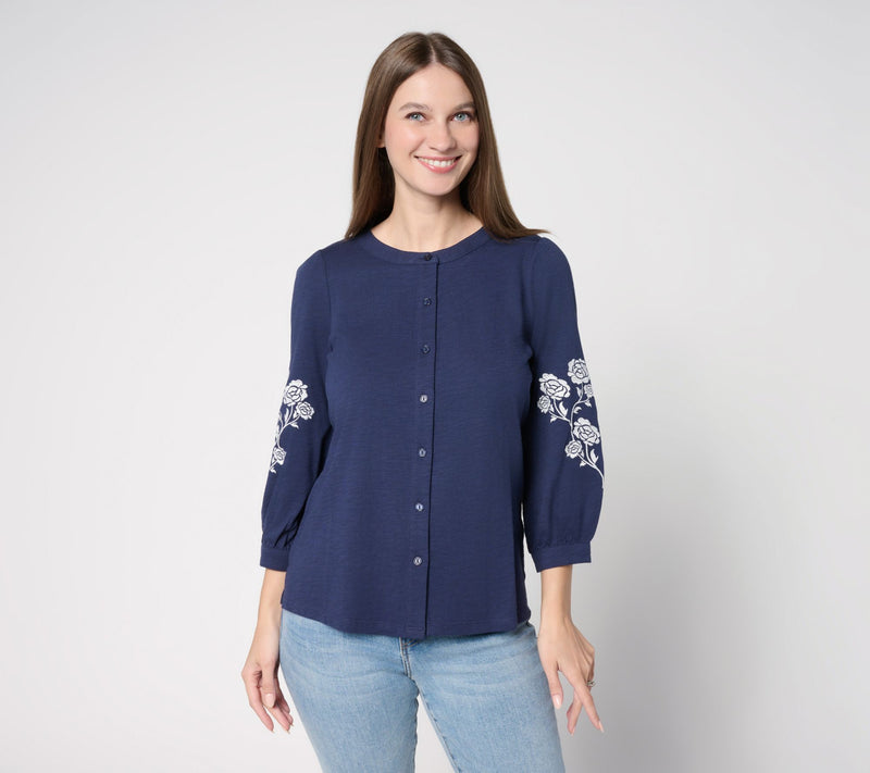Belle by Kim Gravel Slub Knit Summer Rose Blouse — View 13