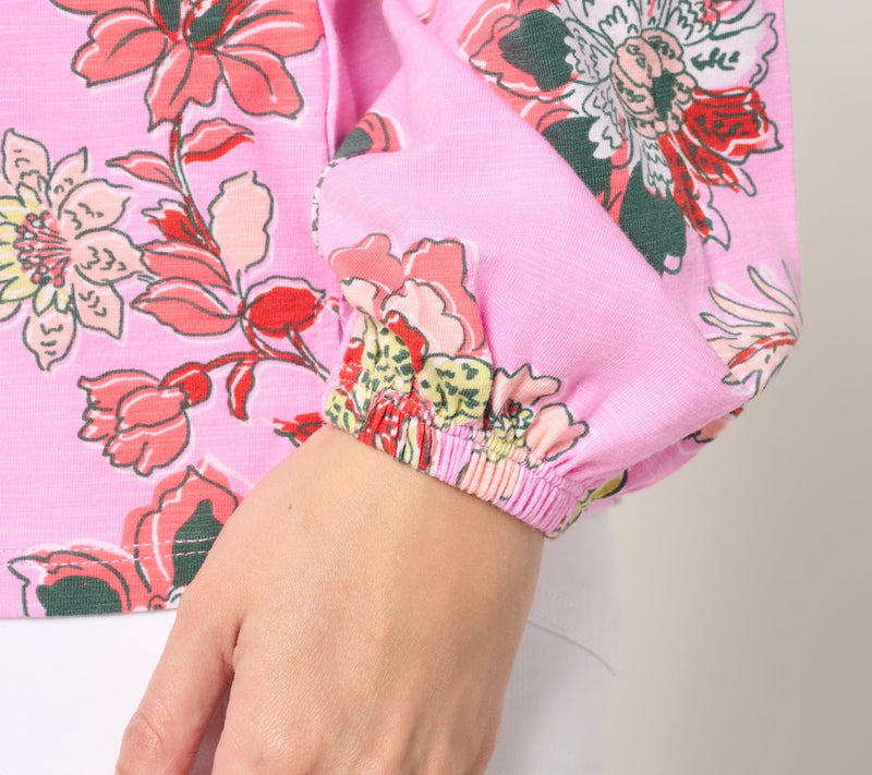 Belle by Kim Gravel French Floral Button Front Knit Blouse — View 13