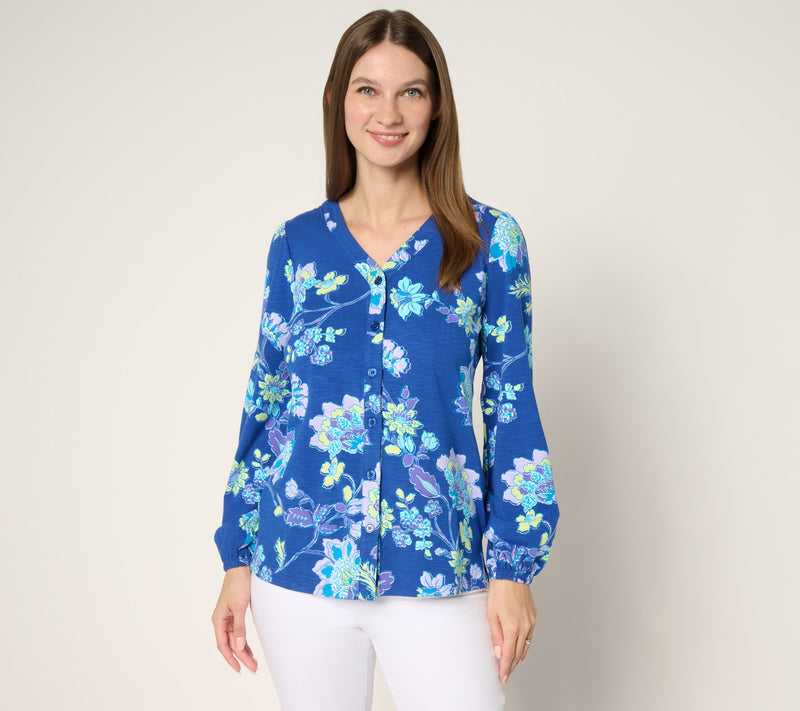 Belle by Kim Gravel French Floral Button Front Knit Blouse — View 7