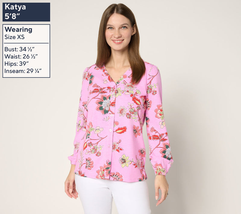 Belle by Kim Gravel French Floral Button Front Knit Blouse — View 11
