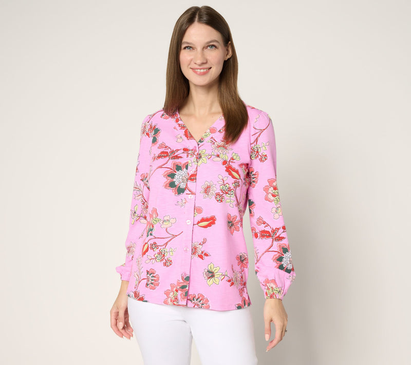 Belle by Kim Gravel French Floral Button Front Knit Blouse — View 3