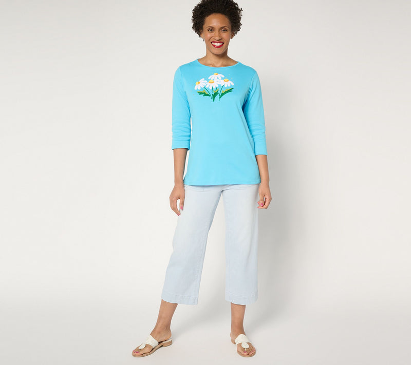 Quacker Factory Springtime Punch Needle Daisy 3/4-Sleeve Top — View 8