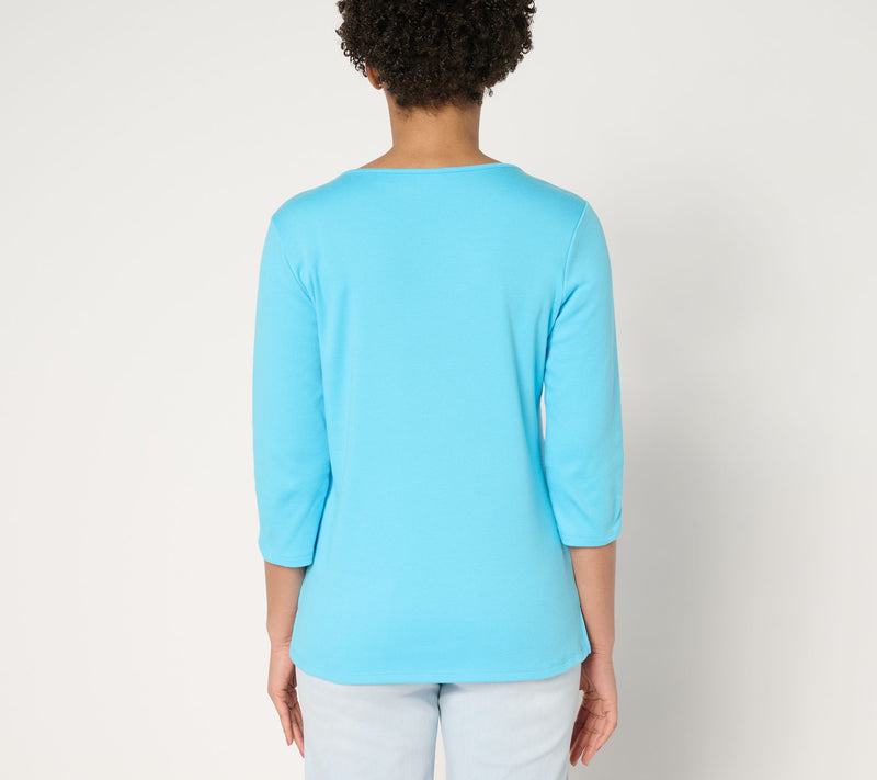 Quacker Factory Springtime Punch Needle Daisy 3/4-Sleeve Top — View 7
