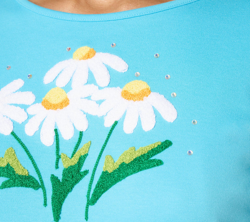 Quacker Factory Springtime Punch Needle Daisy 3/4-Sleeve Top — View 9