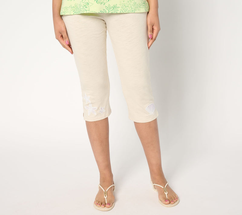 Quacker Factory Under the Sea Embroidered Knit 19" Capri Pant — View 10