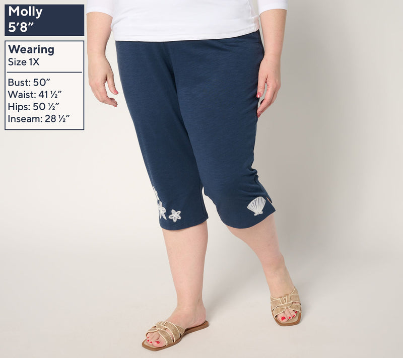 Quacker Factory Under the Sea Embroidered Knit 19" Capri Pant — View 2
