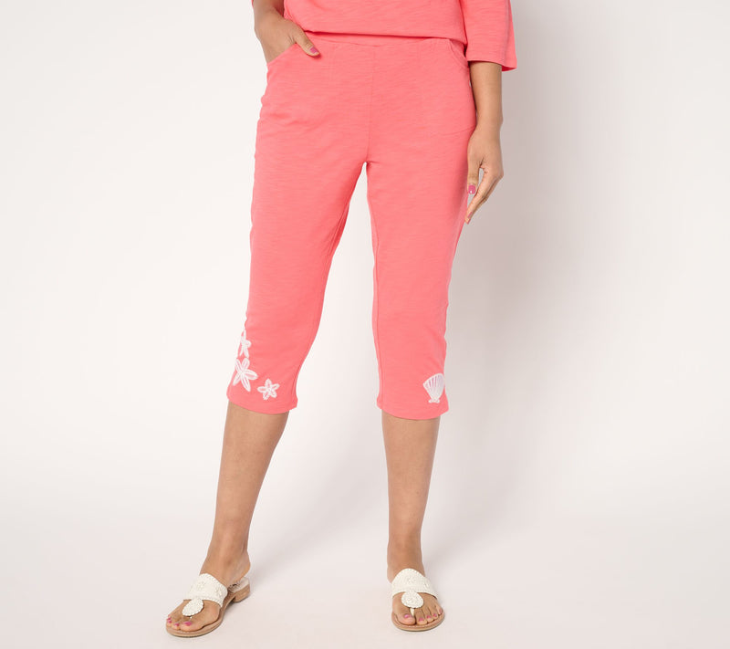 Quacker Factory Under the Sea Embroidered Knit 19" Capri Pant — View 12