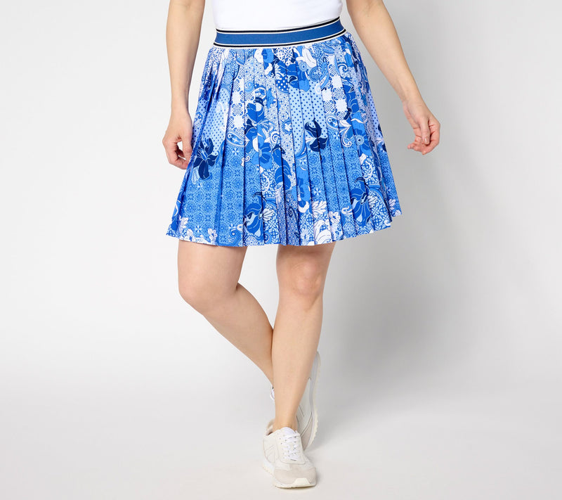 Susan Graver Courtside Social Regular Printed Woven Pleated Skort — Main view