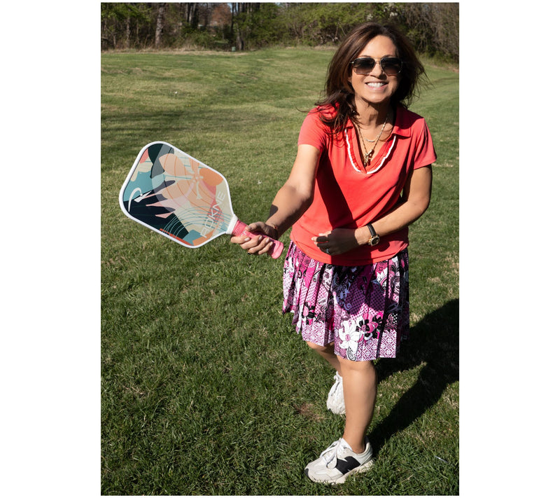 Susan Graver Courtside Social Regular Printed Woven Pleated Skort — View 8