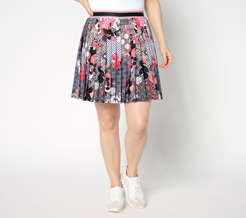 Susan Graver Courtside Social Regular Printed Woven Pleated Skort — View 14