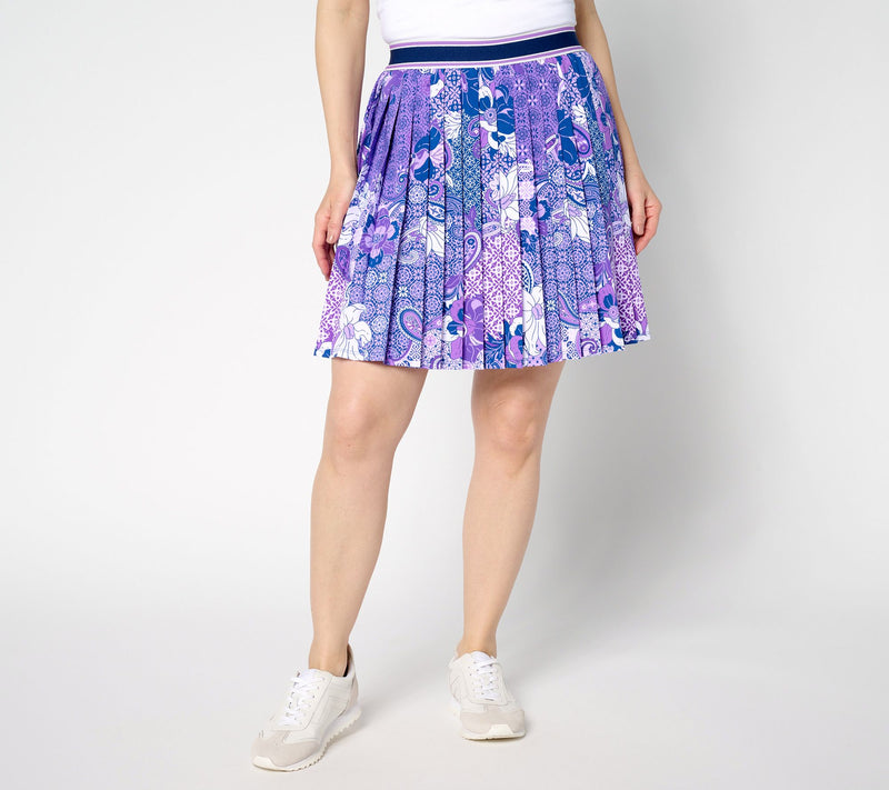 Susan Graver Courtside Social Regular Printed Woven Pleated Skort — View 17
