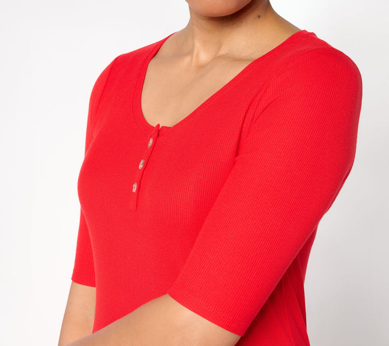 Studio Park x Rosina Grosso Elbow Sleeve Scoop Neck Henley Top — View 9
