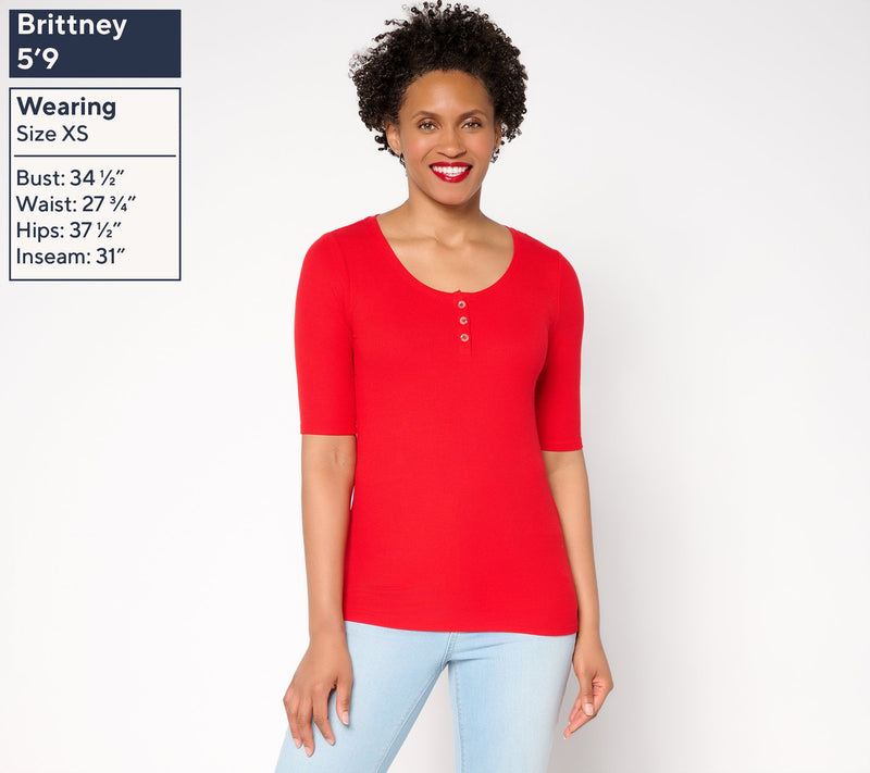 Studio Park x Rosina Grosso Elbow Sleeve Scoop Neck Henley Top — View 6