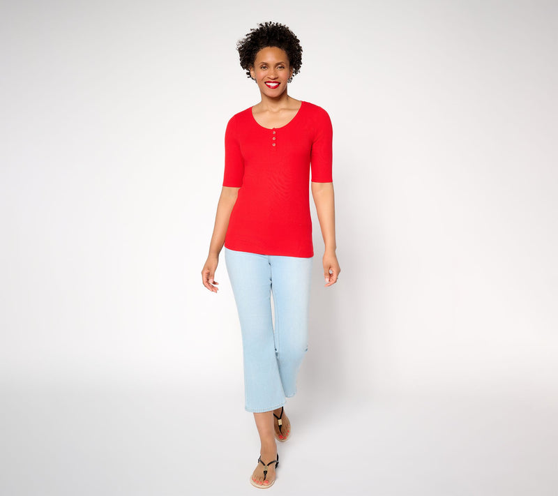 Studio Park x Rosina Grosso Elbow Sleeve Scoop Neck Henley Top — View 8