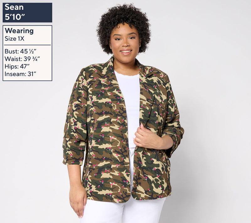 nicole by Nicole Miller Stretch Crepe Blazer with Ruched Sleeves — View 10